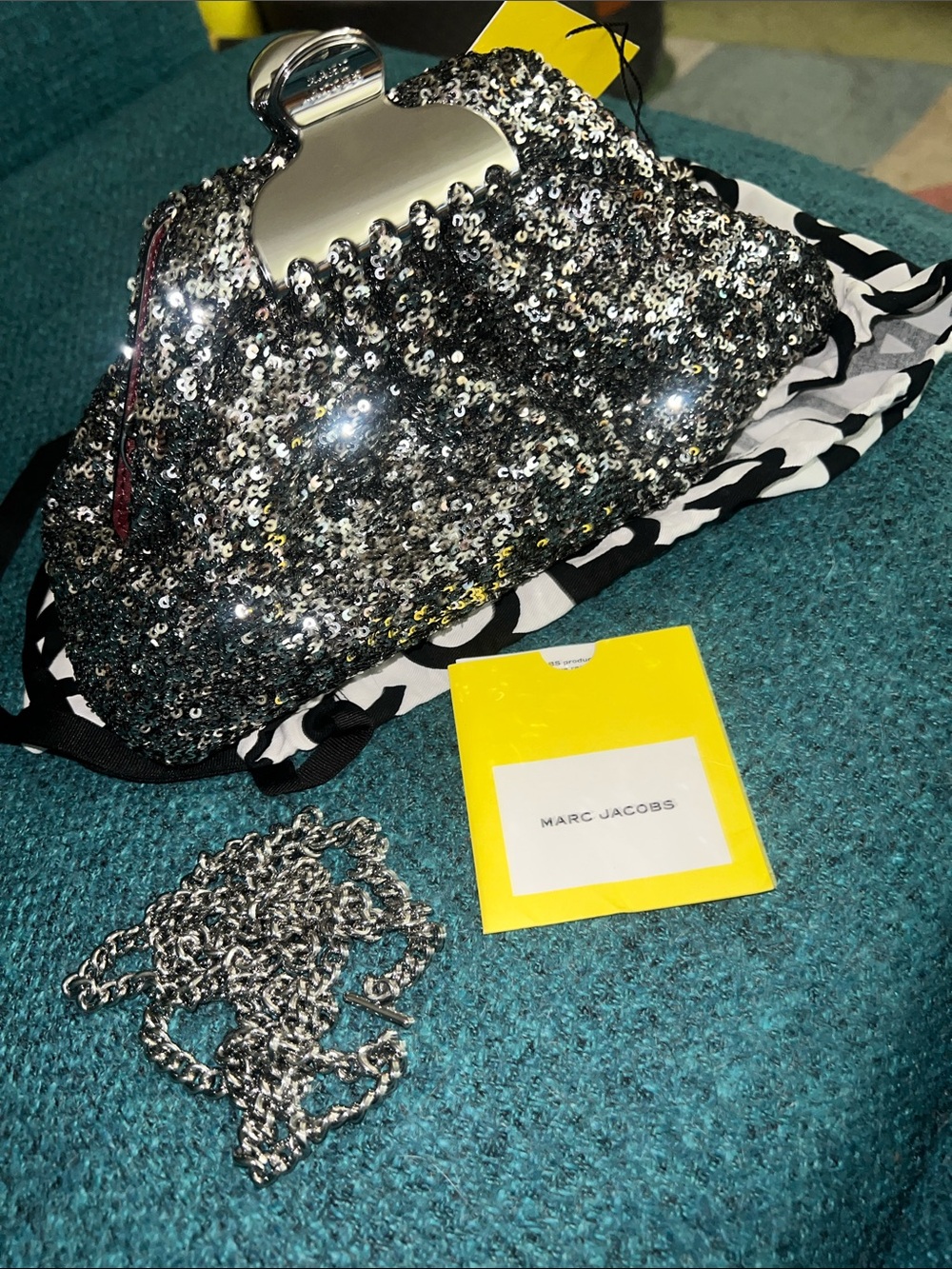 Sequin Clutch with Silver Hardware - clip clutch closure and red leather inside! - Picture 6 of 6